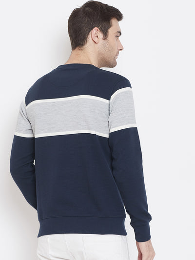 Navy Blue Colorblocked Round Neck Sweatshirt - Men Sweatshirts