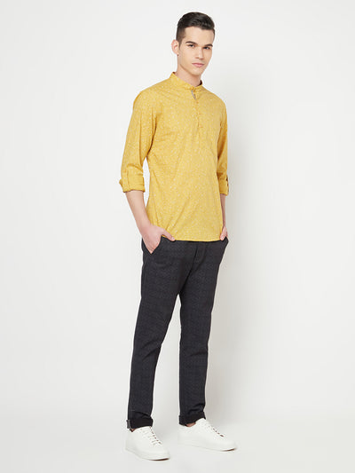 Yellow Floral Printed Kurta - Men Kurtas