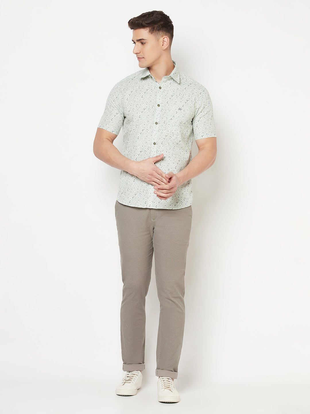 Green Floral Linen Shirt - Men Shirts