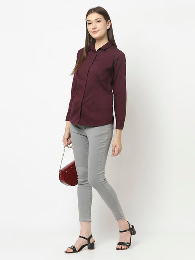 Maroon Button-Down Shirt with Gloss Effect