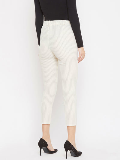 Cream Striped Trousers - Women Trousers