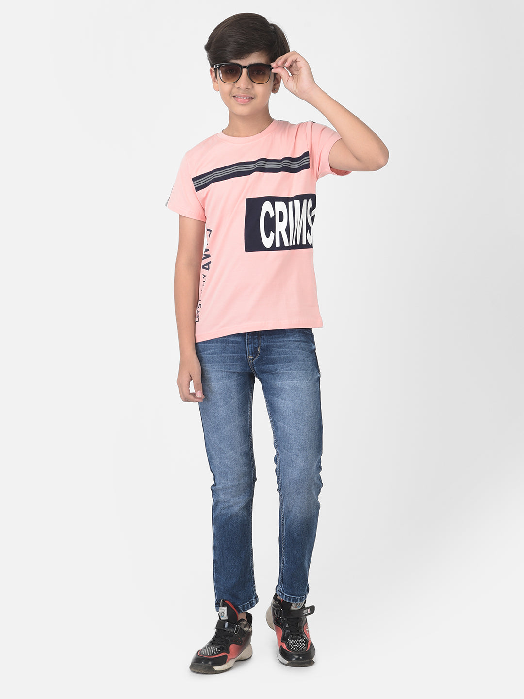 Pink Printed Round Neck T-shirt - Boys T-Shirts