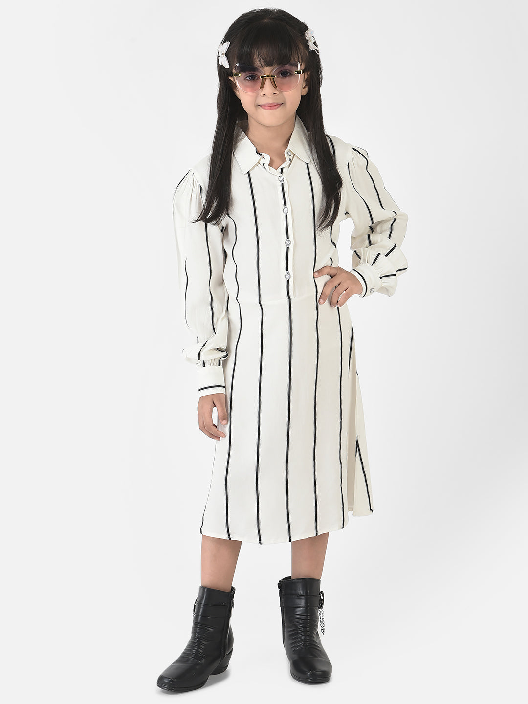 Off-White Dress with Stripes