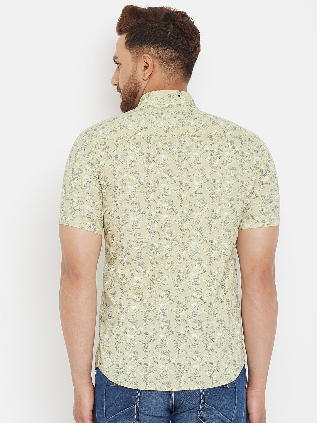 Beige Printed Floral Shirt - Men Shirts