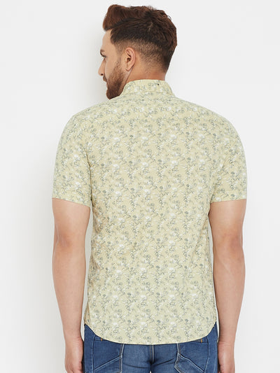 Beige Printed Floral Shirt - Men Shirts