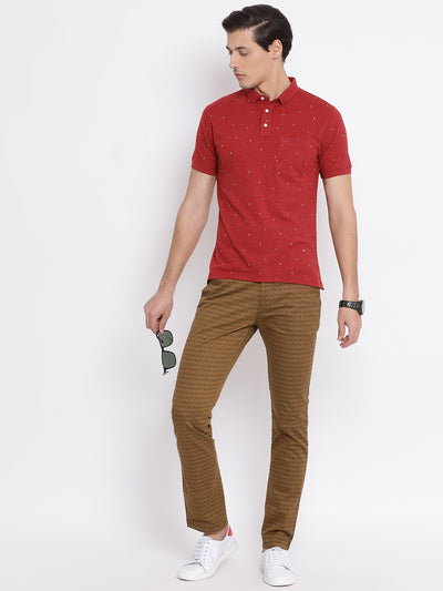 Red Printed Polo T-Shirt - Men T-Shirts