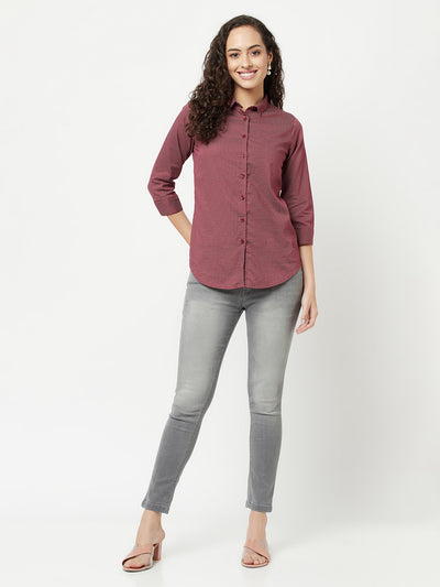 Maroon Printed Shirt-Women Shirts-Crimsoune Club