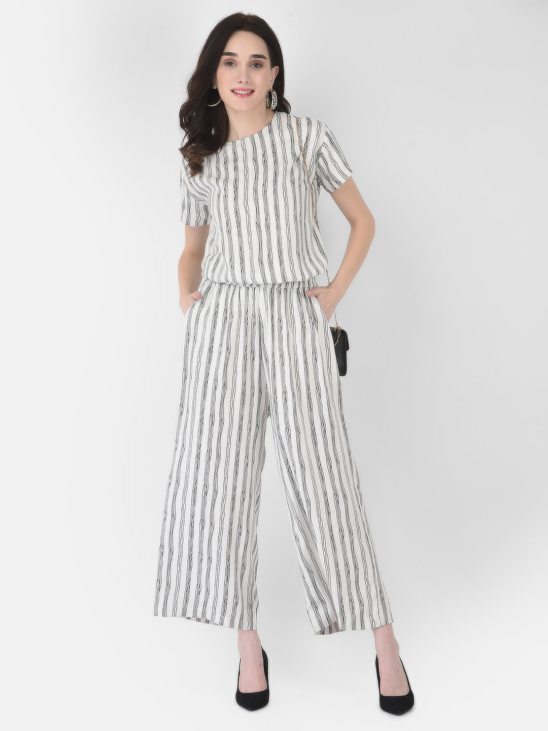 White Striped Co-Ord Set-Women Co-ord Sets-Crimsoune Club