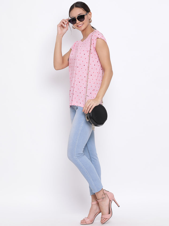 Pink Printed Round Neck T-Shirt - Women T-Shirts