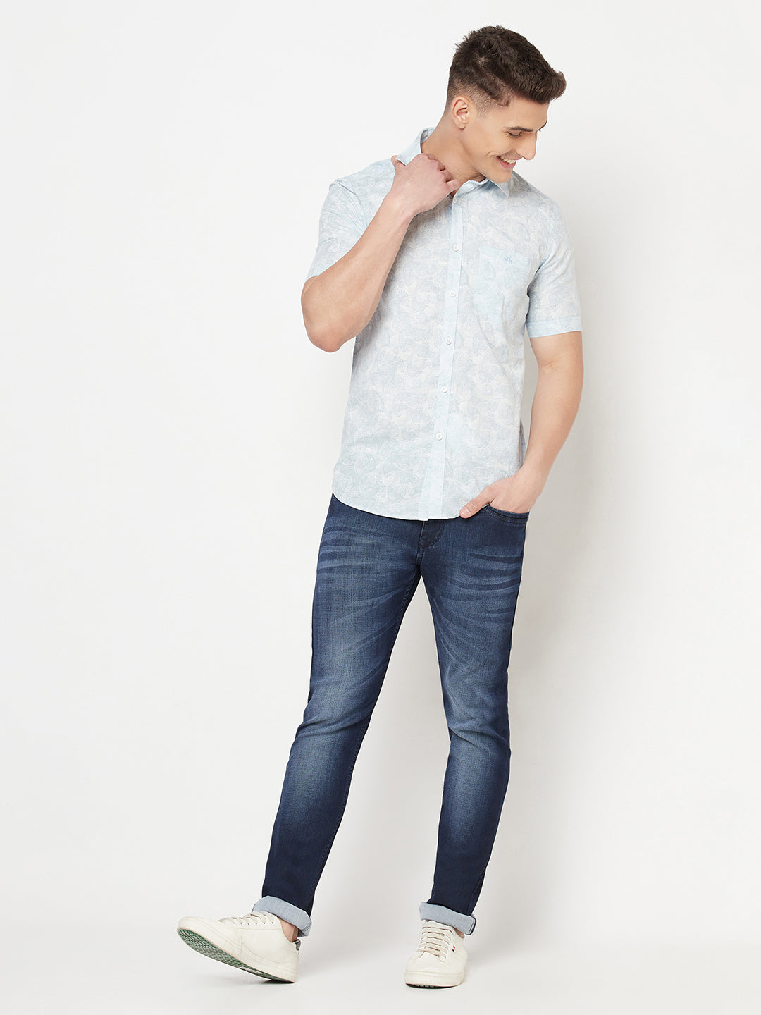 Blue Floral Linen Shirt - Men Shirts