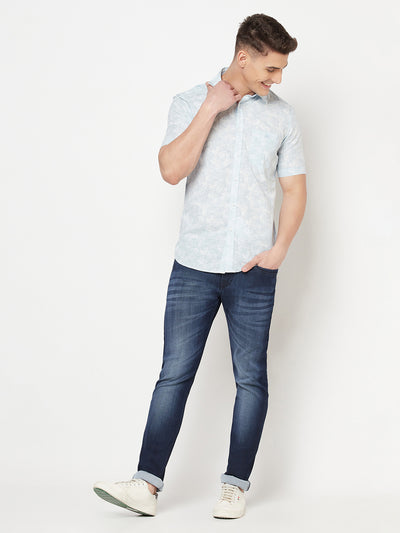 Blue Floral Linen Shirt - Men Shirts