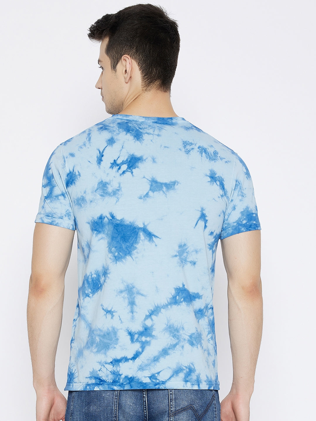 Blue Printed Round Neck T-shirt - Men T-Shirts