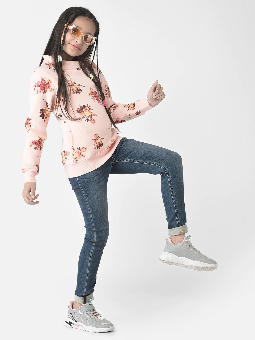  Baby Peach Floral Print Sweatshirt