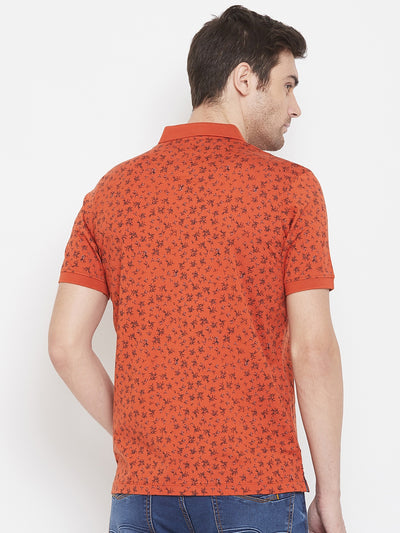 Orange Printed Polo Neck T-Shirt - Men T-Shirts