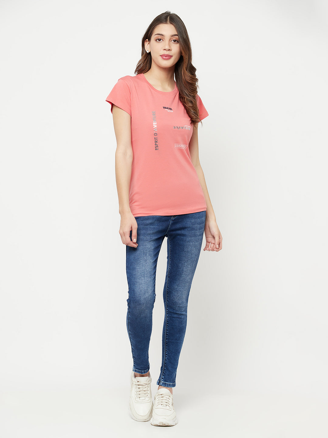 Pink Printed Round Neck T-Shirt - Women T-Shirts