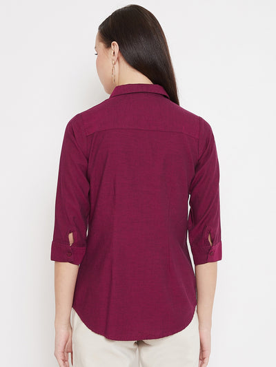 Maroon Slim Fit Button up Shirt - Women Shirts