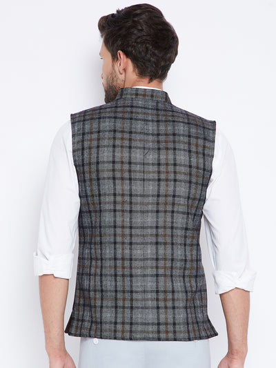 Grey Checked Reversible Waistcoat - Men Waist Coat
