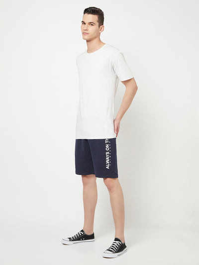 Navy Blue Printed Sports Shorts - Men Shorts
