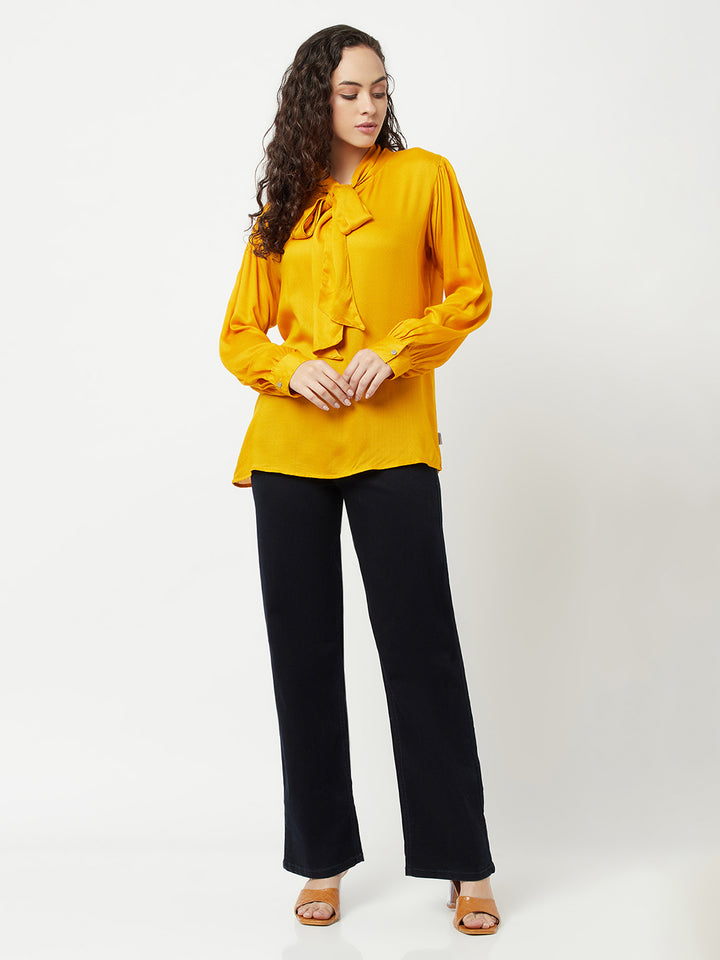 Mustard Tie-Up Detail Top-Women Tops-Crimsoune Club