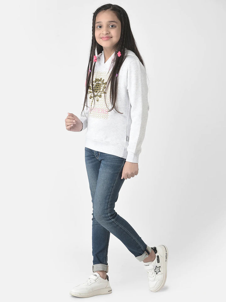  Grey Melange Abstract Print Hoodie