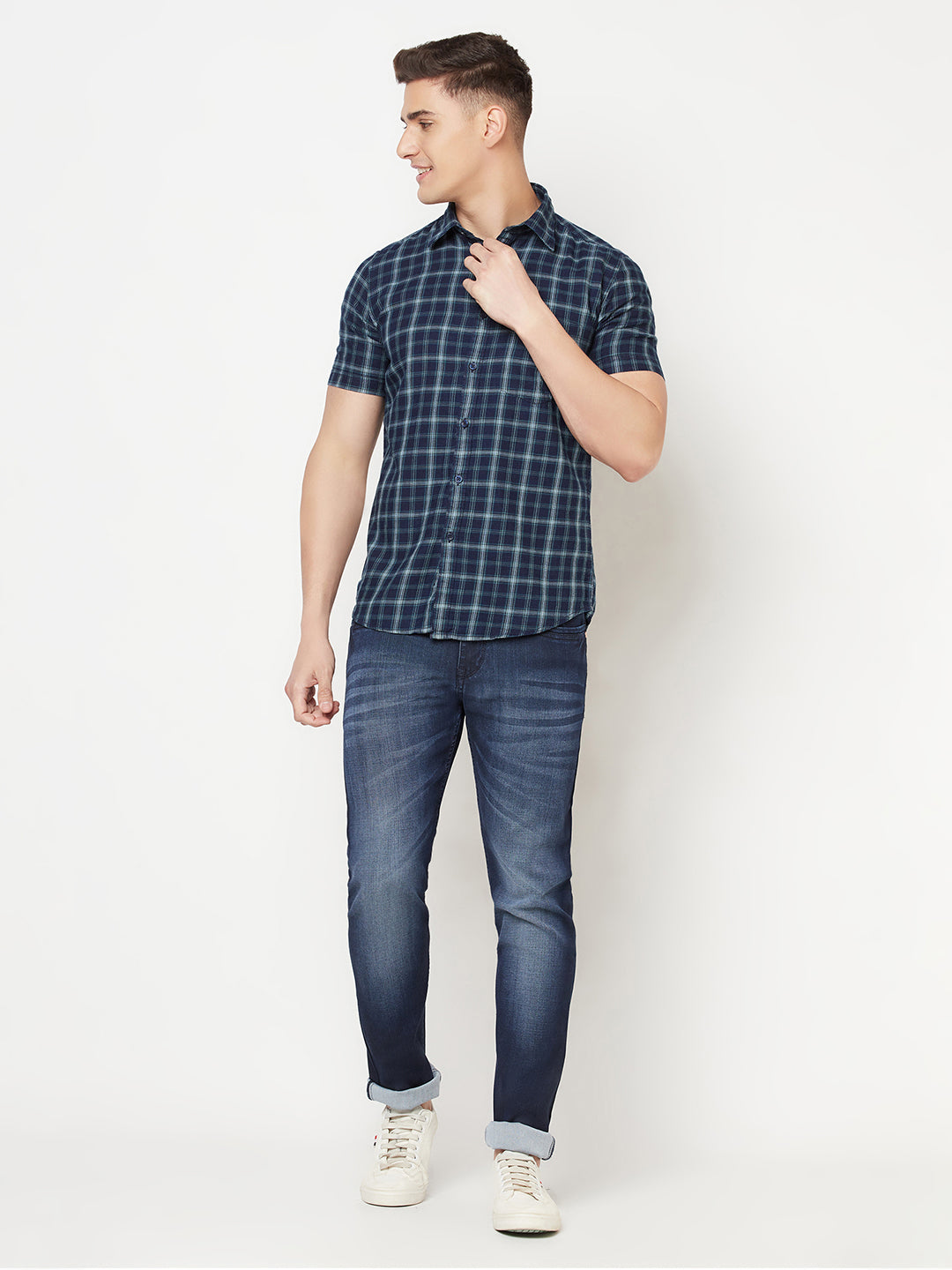 Navy Blue Shepherd Checked Shirt - Men Shirts