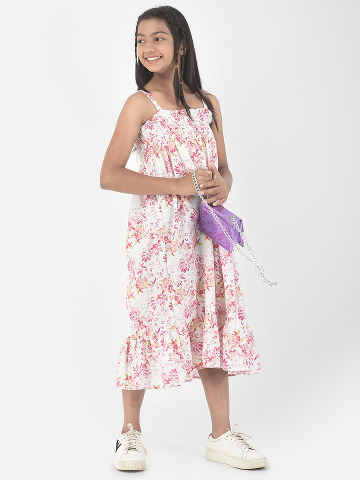  White Floral Beach Dress