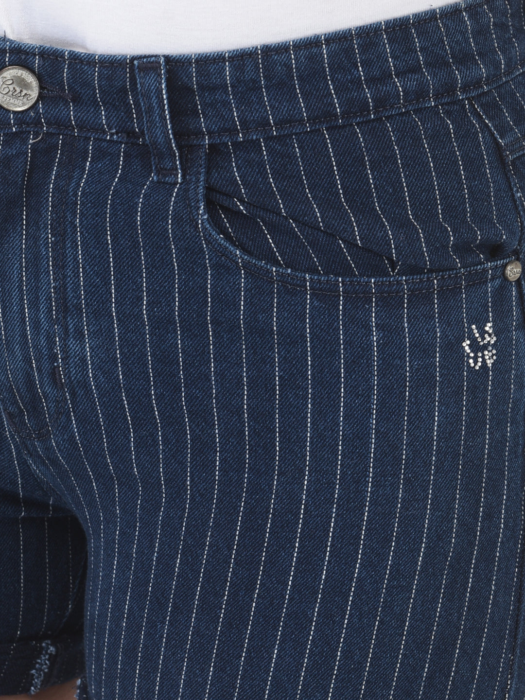 Navy Blue Striped Shorts - Women Shorts