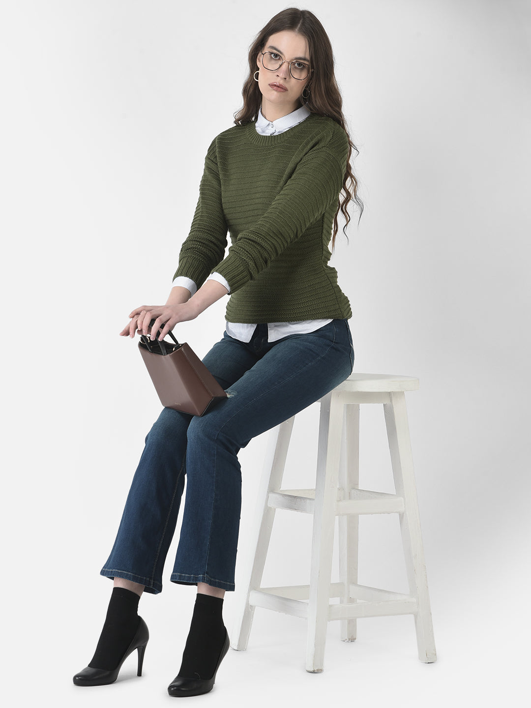  Olive Green Fitted Sweater