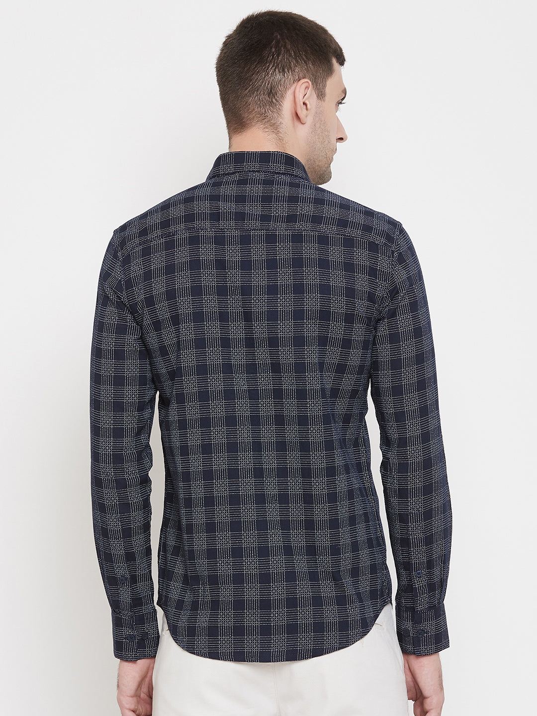 Navy Blue Checked Cotton Slim Fit shirt - Men Shirts