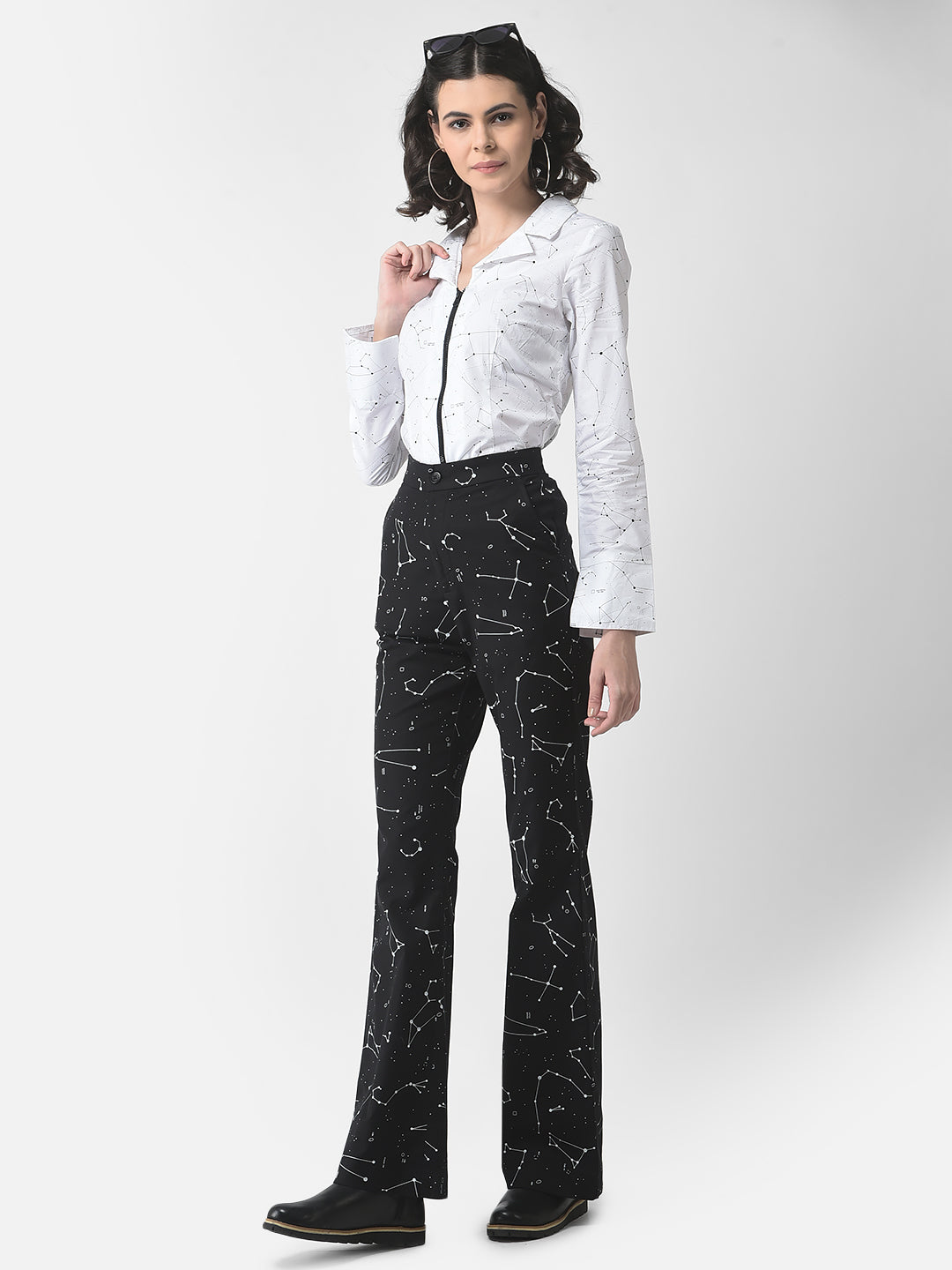 Black Constellation Zipper Shirt-Women Shirts-Crimsoune Club