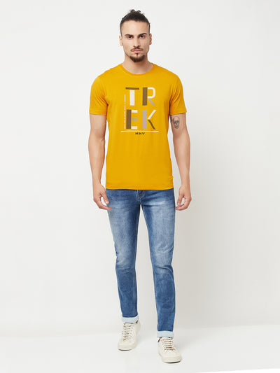 Mustard Printed Round Neck T-Shirt - Men T-Shirts