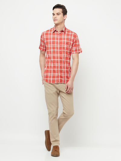 Orange Checked Shirt - Men Shirts