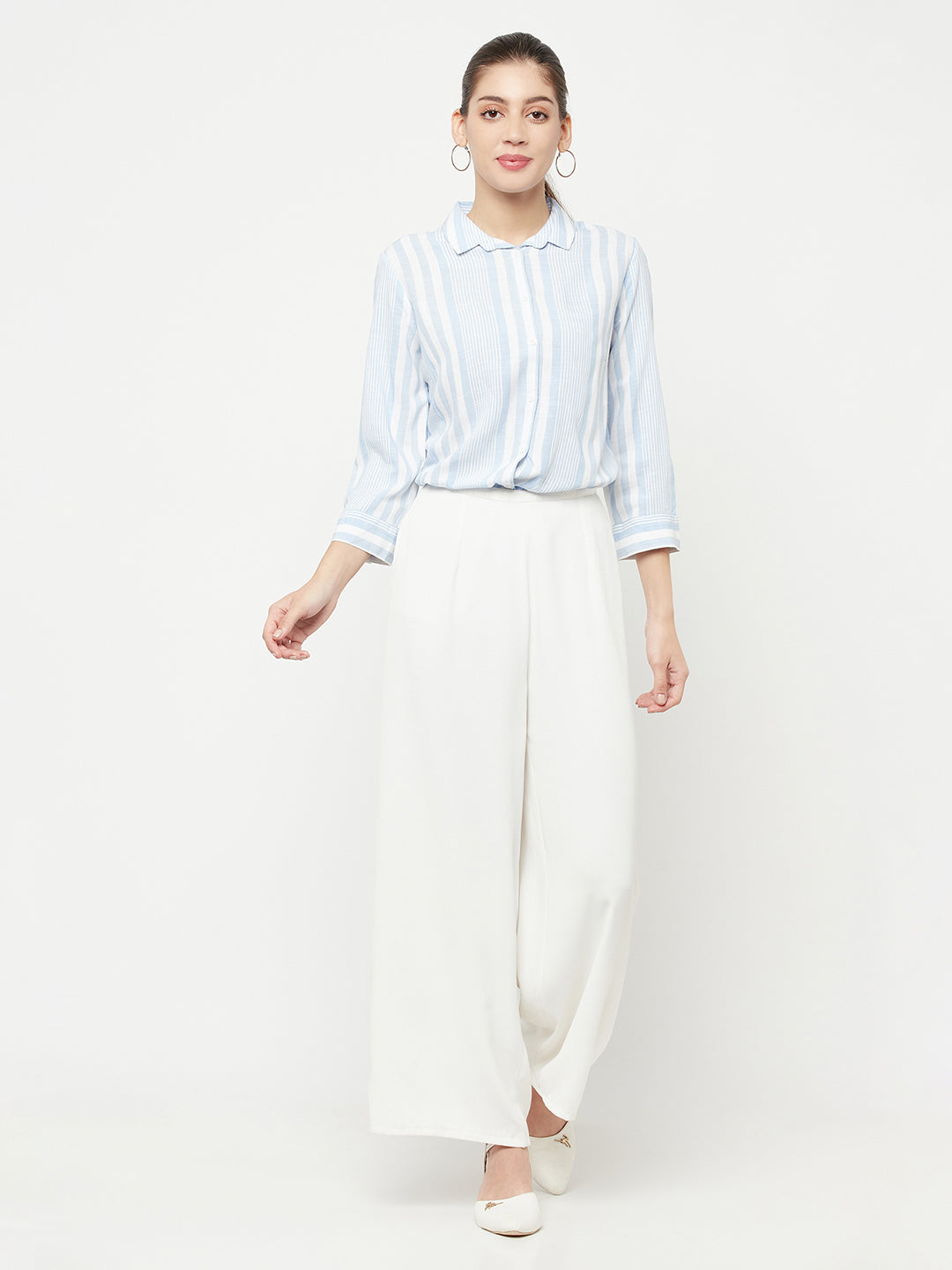 Light Blue Striped Casual Shirt - Women Shirts