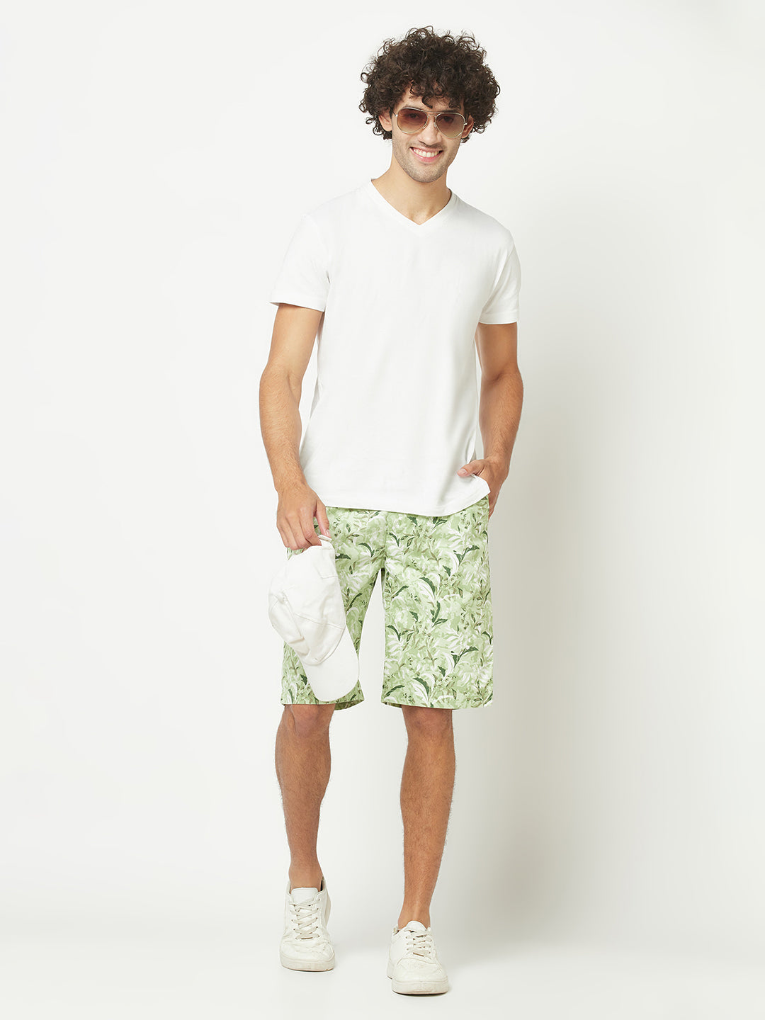  Light Green Floral Shorts 