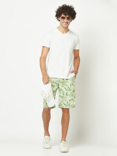  Light Green Floral Shorts 