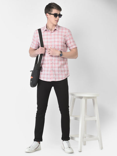 Half-Sleeved Pink Checkered Shirt 