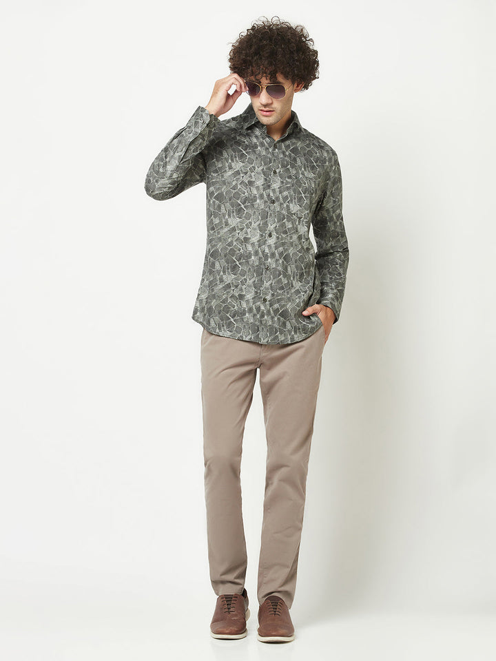  Dark Grey Abstract Print Shirt