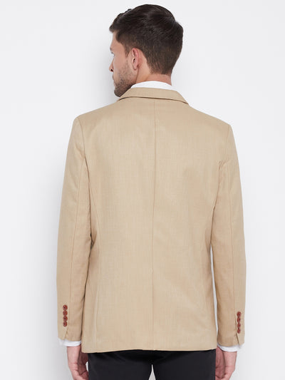 Beige Notched Lapel Blazer - Men Blazers