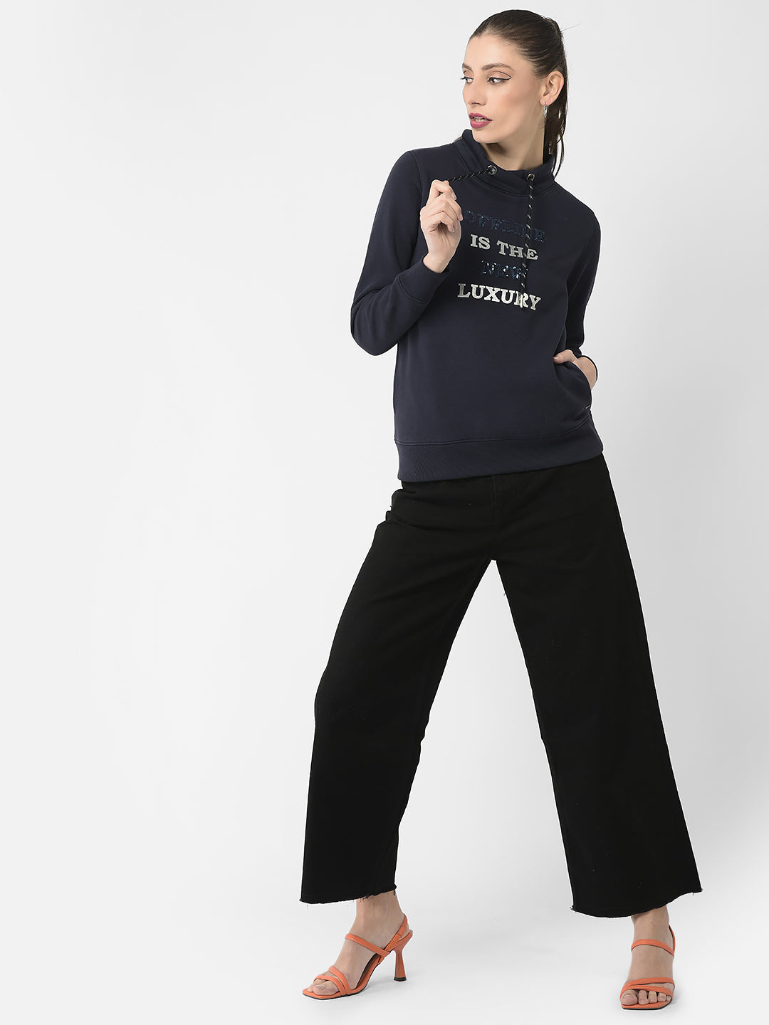  Navy Blue Sequenced Typography Sweatshirt 