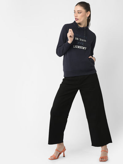  Navy Blue Sequenced Typography Sweatshirt 