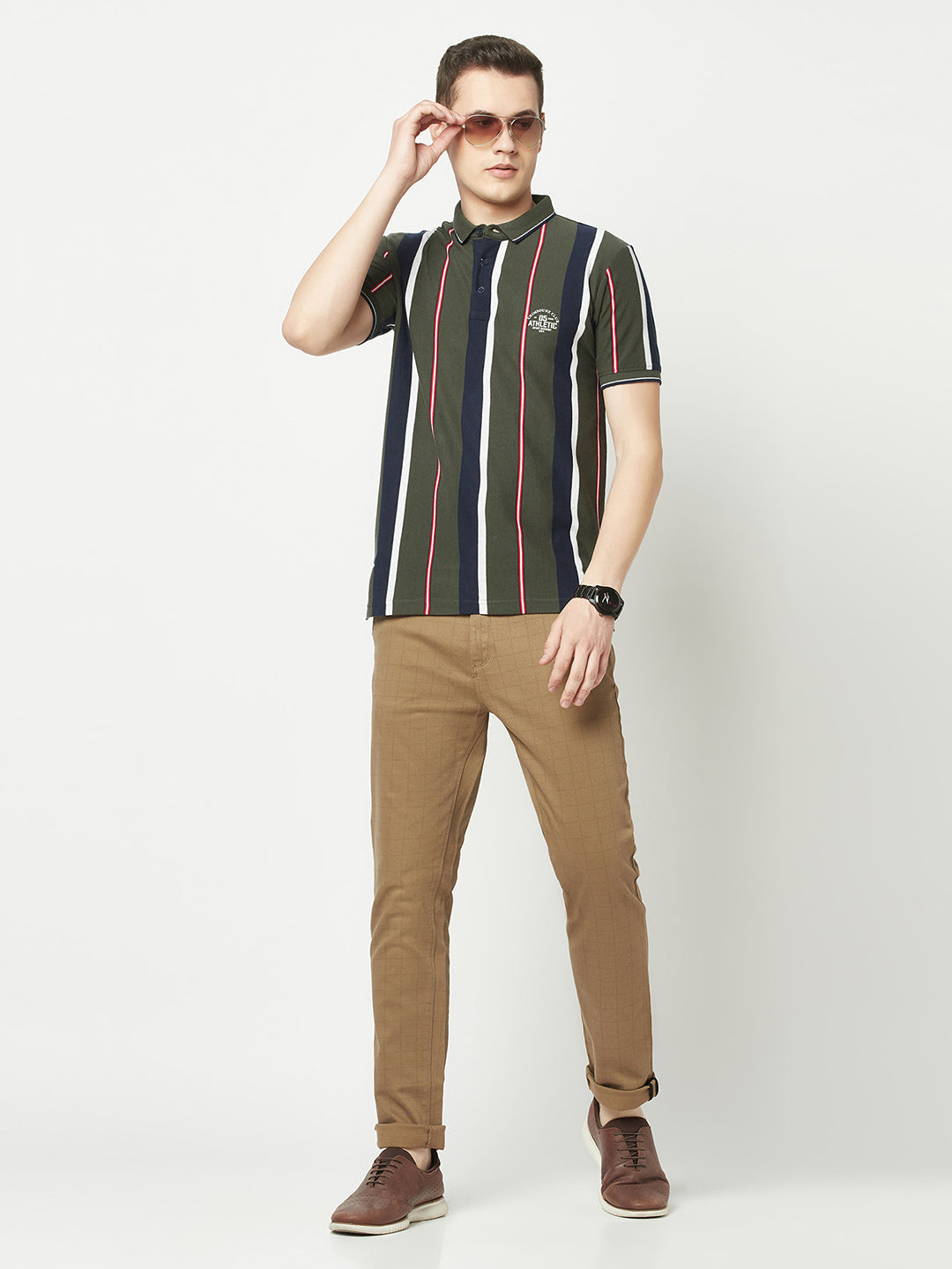  Forest Green Striped Polo T-Shirt