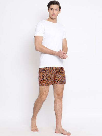 Orange Printed Boxer - Men Boxers