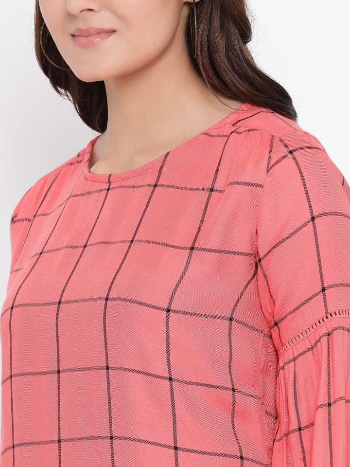 Pink and Black Checked Casual Top - Women Tops