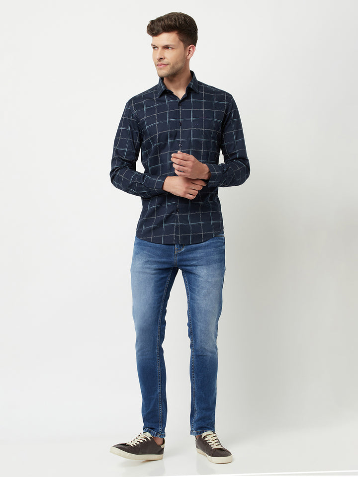 Navy Blue Checked Shirt-Men Shirts-Crimsoune Club