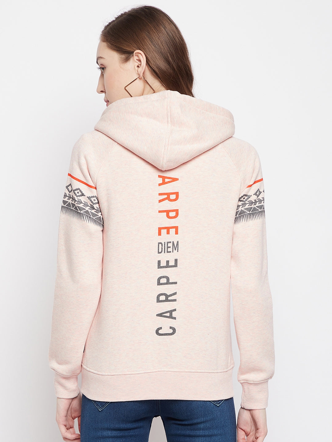 Peach Printed Hooded Sweatshirt - Women Sweatshirts