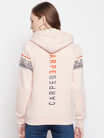 Peach Printed Hooded Sweatshirt - Women Sweatshirts