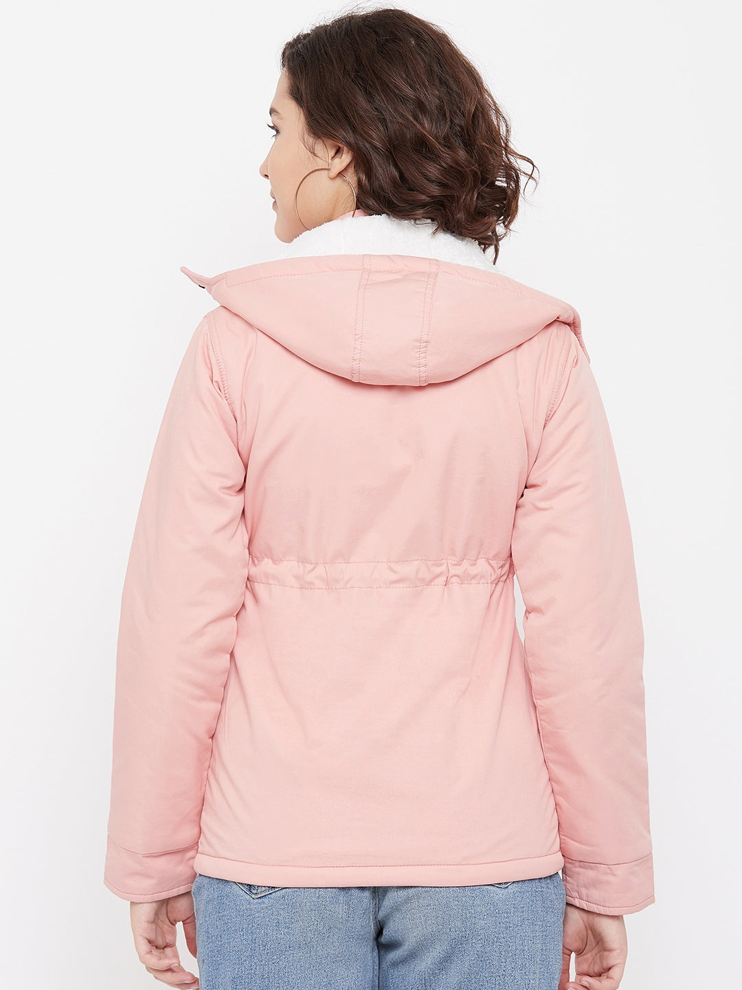 Pink Detachable Hood Jacket - Women Jackets