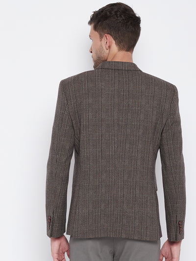 Brown Checked Notched Lapel Blazer - Men Blazers