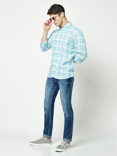  Sky Blue Tartan Checked Shirt 