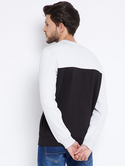 Black Colourblocked Round Neck Sweatshirt - Men Sweatshirts